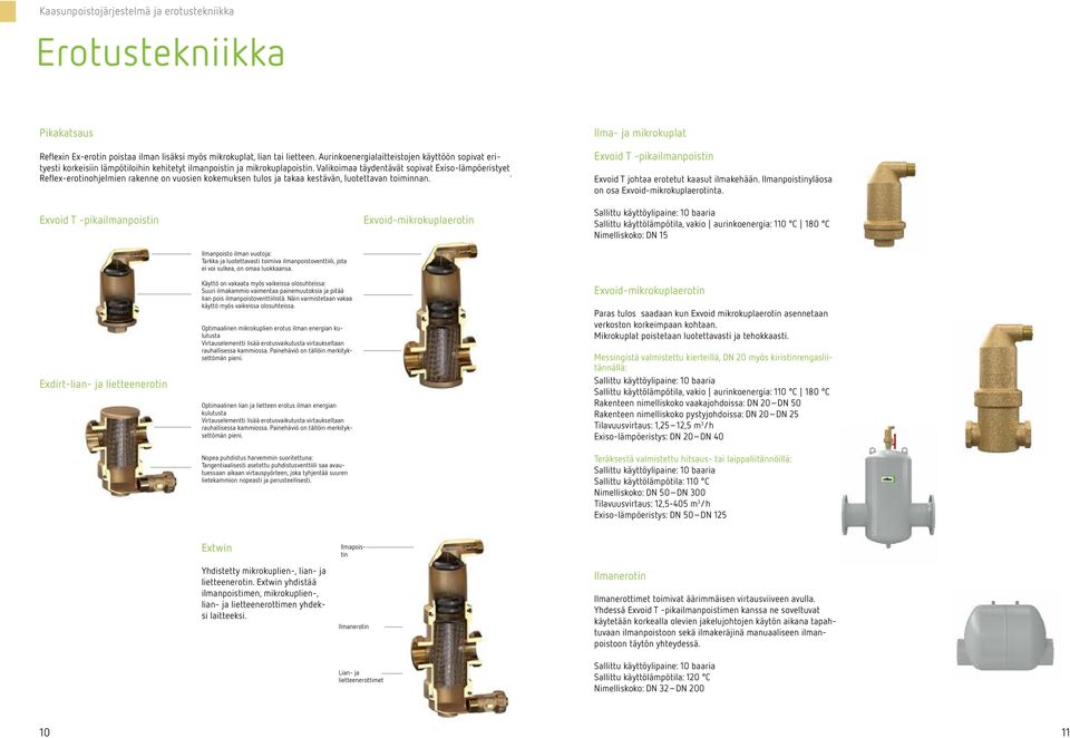 Reflex-erotinojelmien rakenne on vuosien kokemuksen tulos ja takaa kestävän, luotettavan toiminnan. Ilma- ja mikrokuplat Exvoid T -pikailmanpoistin Exvoid T jotaa erotetut kaasut ilmakeään.