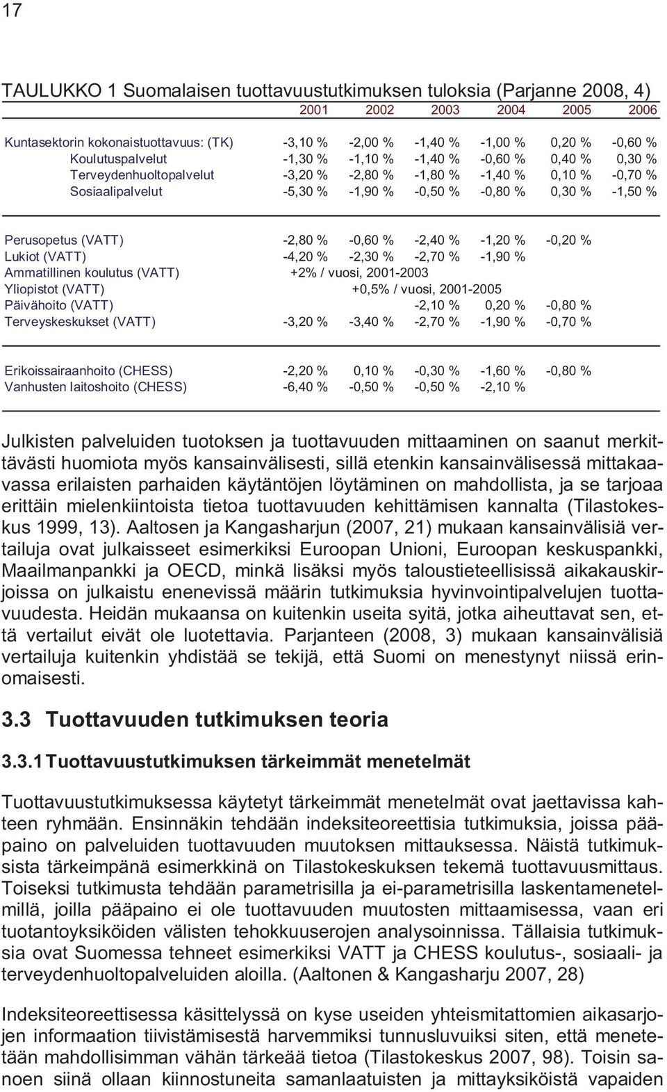 Perusopetus (VATT) -2,80 % -0,60 % -2,40 % -1,20 % -0,20 % Lukiot (VATT) -4,20 % -2,30 % -2,70 % -1,90 % Ammatillinen koulutus (VATT) +2% / vuosi, 2001-2003 Yliopistot (VATT) +0,5% / vuosi, 2001-2005