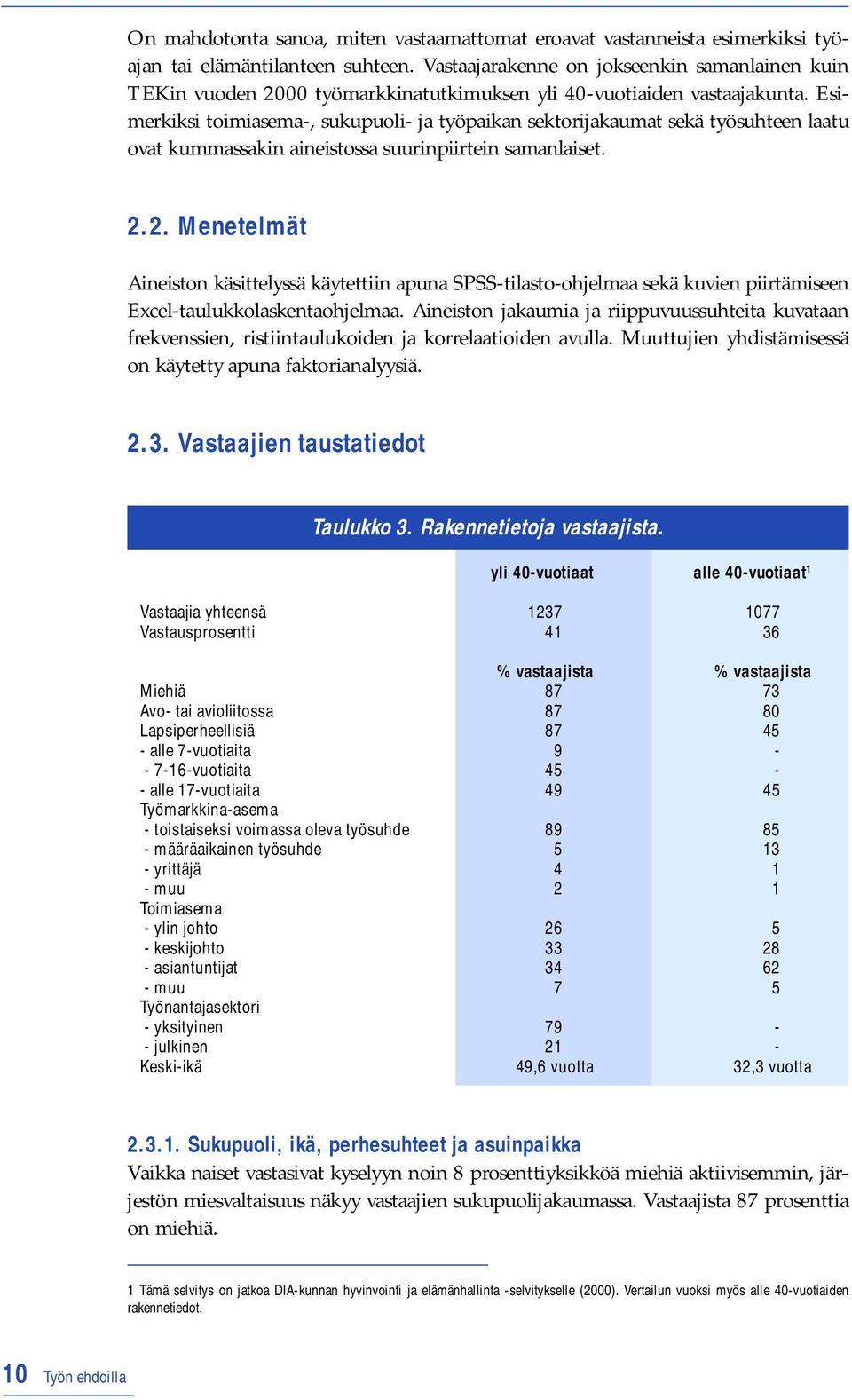 Esimerkiksi toimiasema-, sukupuoli- ja työpaikan sektorijakaumat sekä työsuhteen laatu ovat kummassakin aineistossa suurinpiirtein samanlaiset. 2.