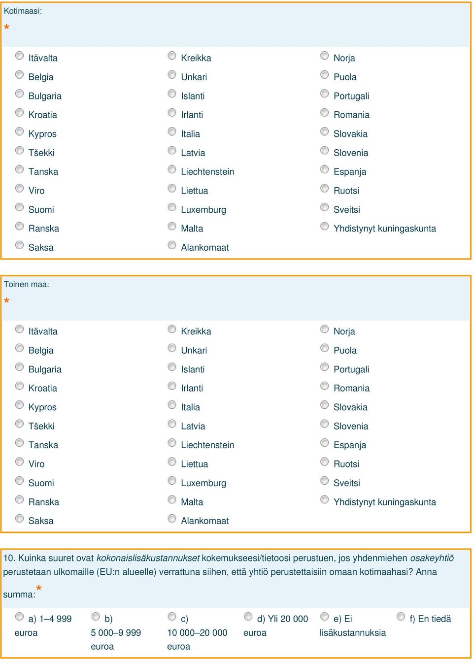 Slovakia Tšekki Latvia Slovenia Tanska Liechtenstein Espanja Viro Liettua Ruotsi Suomi Luxemburg Sveitsi Ranska Malta Yhdistynyt kuningaskunta Saksa Alankomaat 10.