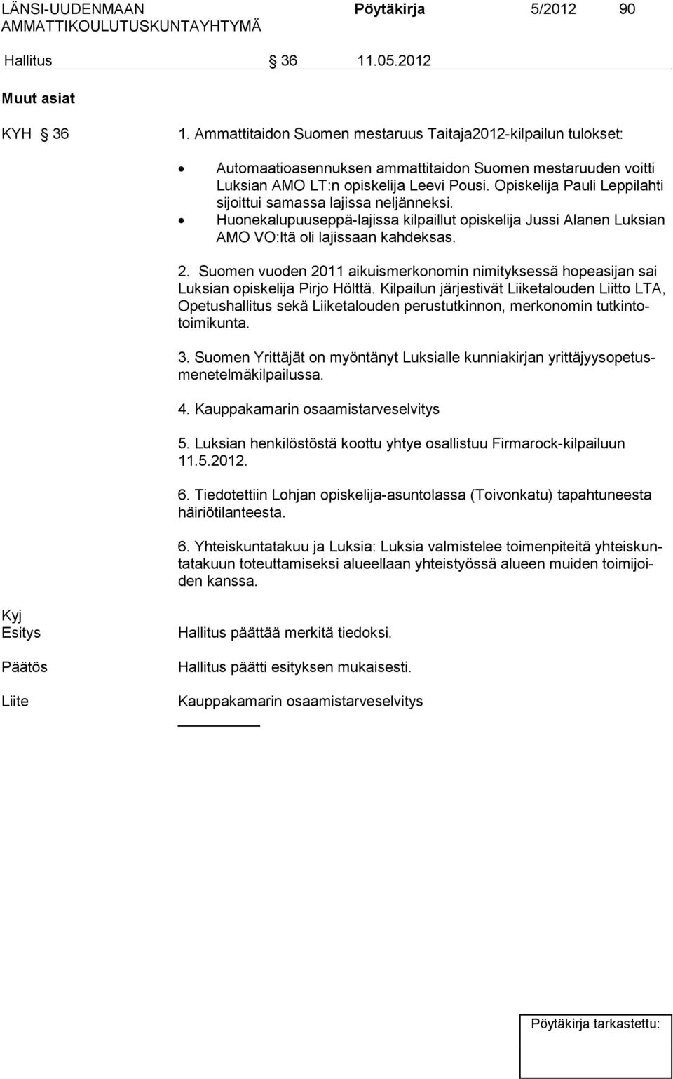 Opiskelija Pauli Lep pilahti si joittui sa massa lajissa neljänneksi. Huonekalupuuseppä-lajissa kilpaillut opiskelija Jussi Alanen Luksian AMO VO:ltä oli la jis saan kahdeksas. 2.