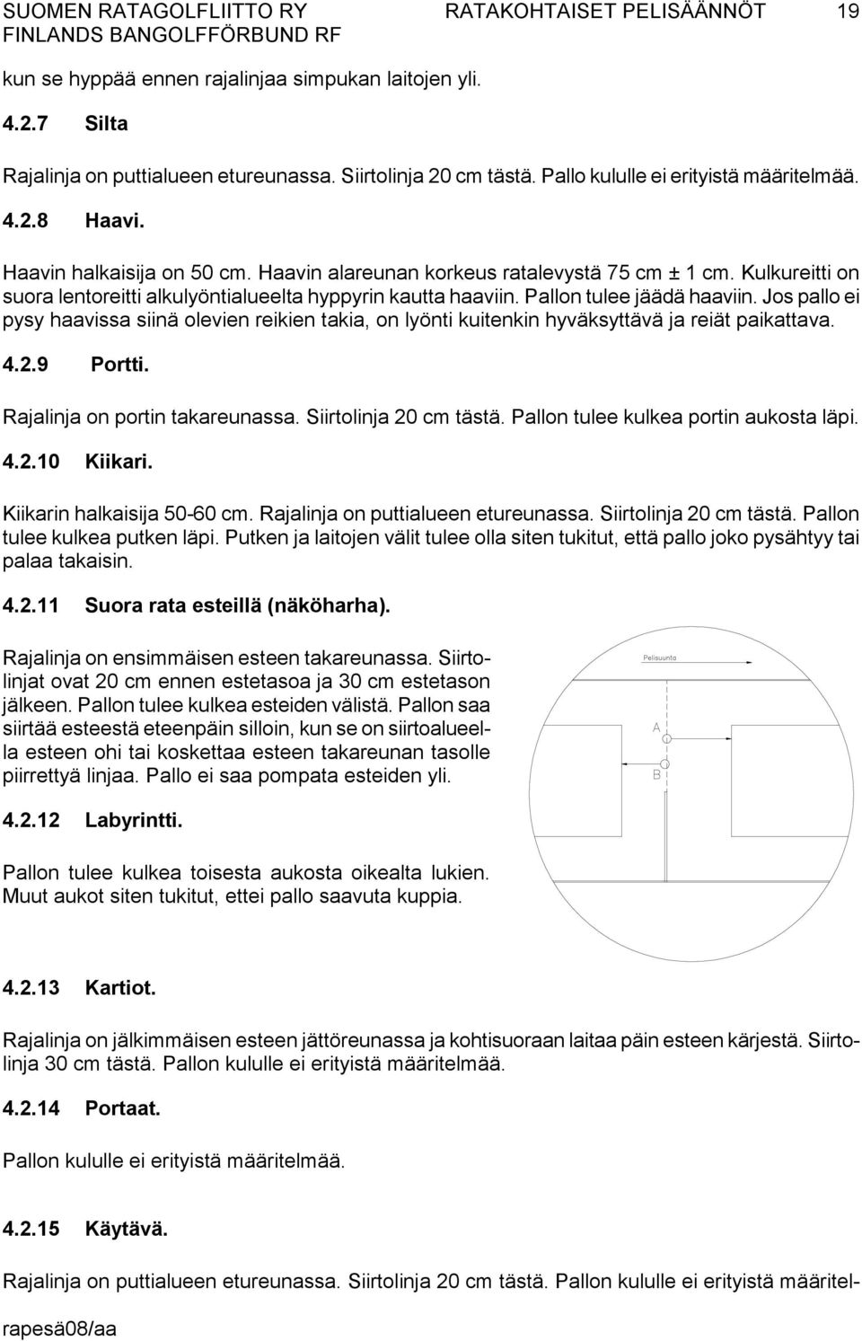 Jos pallo ei pysy haavissa siinä olevien reikien takia, on lyönti kuitenkin hyväksyttävä ja reiät paikattava. 4.2.9 Portti. Rajalinja on portin takareunassa. Siirtolinja 20 cm tästä.