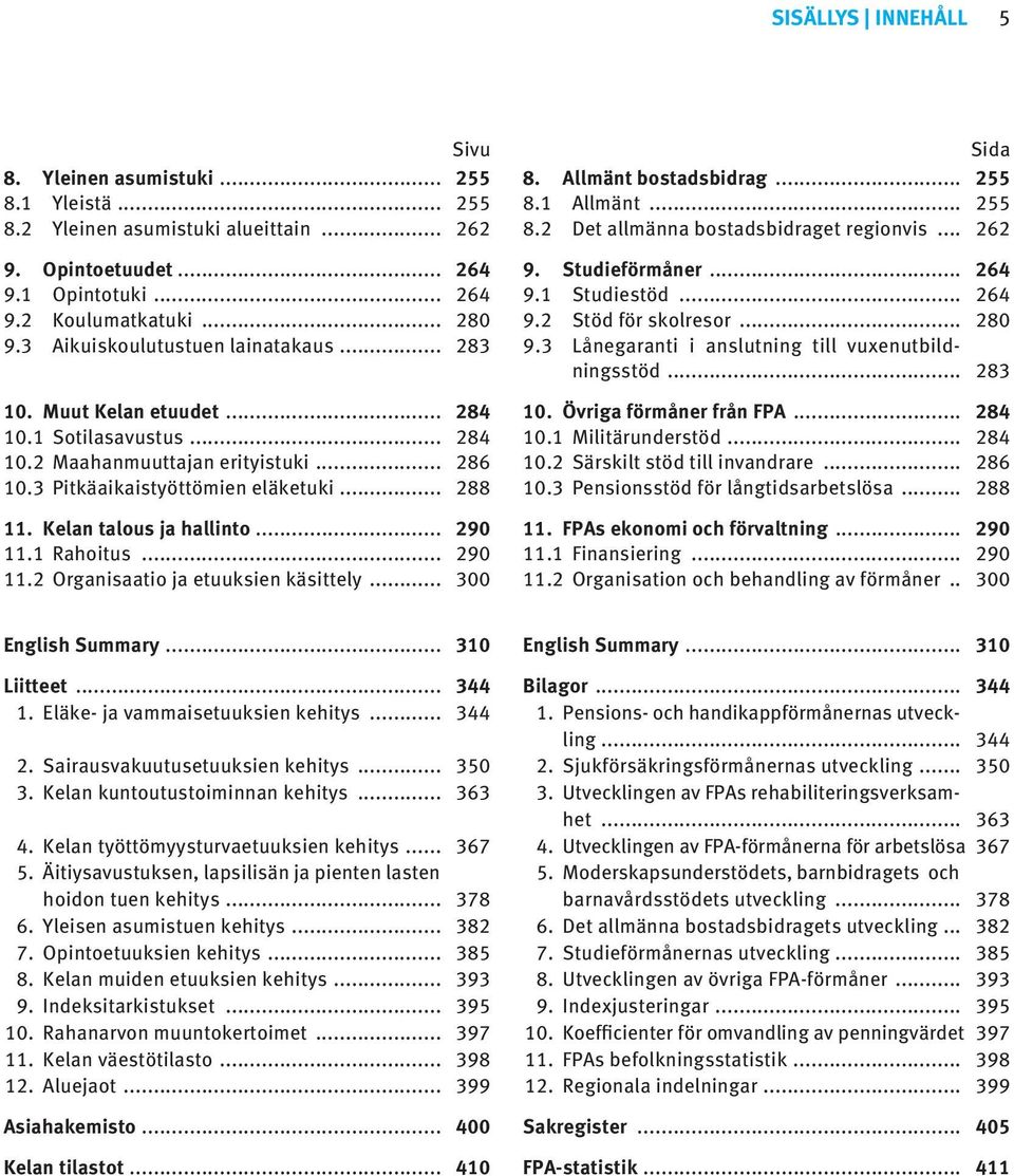 Kelan talous ja hallinto... 290. Rahoitus... 290.2 Organisaatio ja etuuksien käsittely... 300 Sida 8. Allmänt bostadsbidrag... 255 8. Allmänt... 255 8.2 Det allmänna bostadsbidraget regionvis... 262 9.