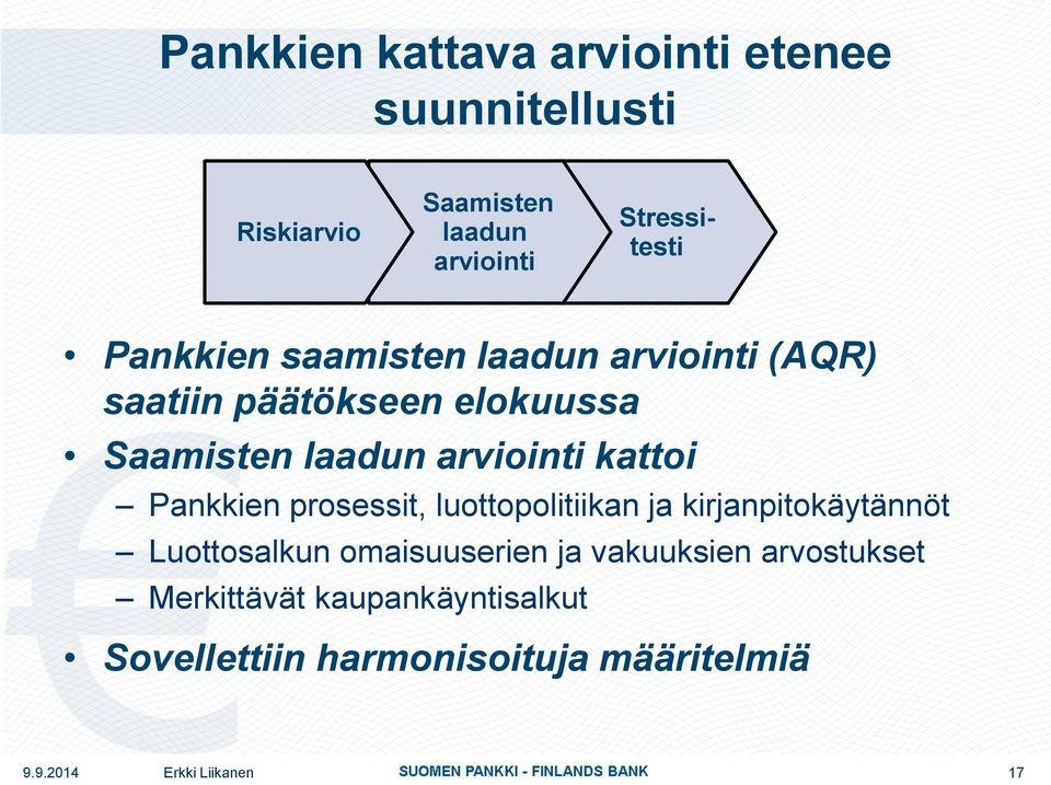 laadun arviointi kattoi Pankkien prosessit, luottopolitiikan ja kirjanpitokäytännöt Luottosalkun