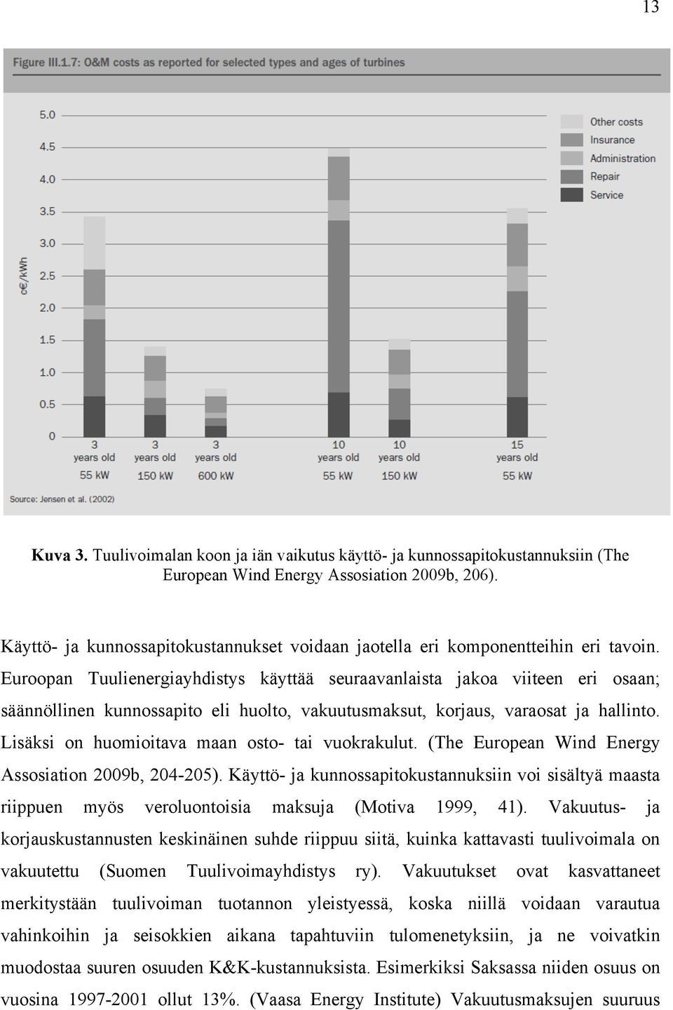 Euroopan Tuulienergiayhdistys käyttää seuraavanlaista jakoa viiteen eri osaan; säännöllinen kunnossapito eli huolto, vakuutusmaksut, korjaus, varaosat ja hallinto.