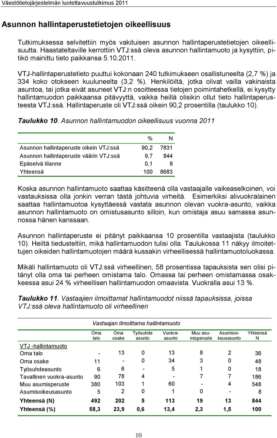 VTJ-hallintaperustetieto puuttui kokonaan 240 tutkimukseen osallistuneelta (2,7 %) ja 334 koko otokseen kuuluneelta (3,2 %).