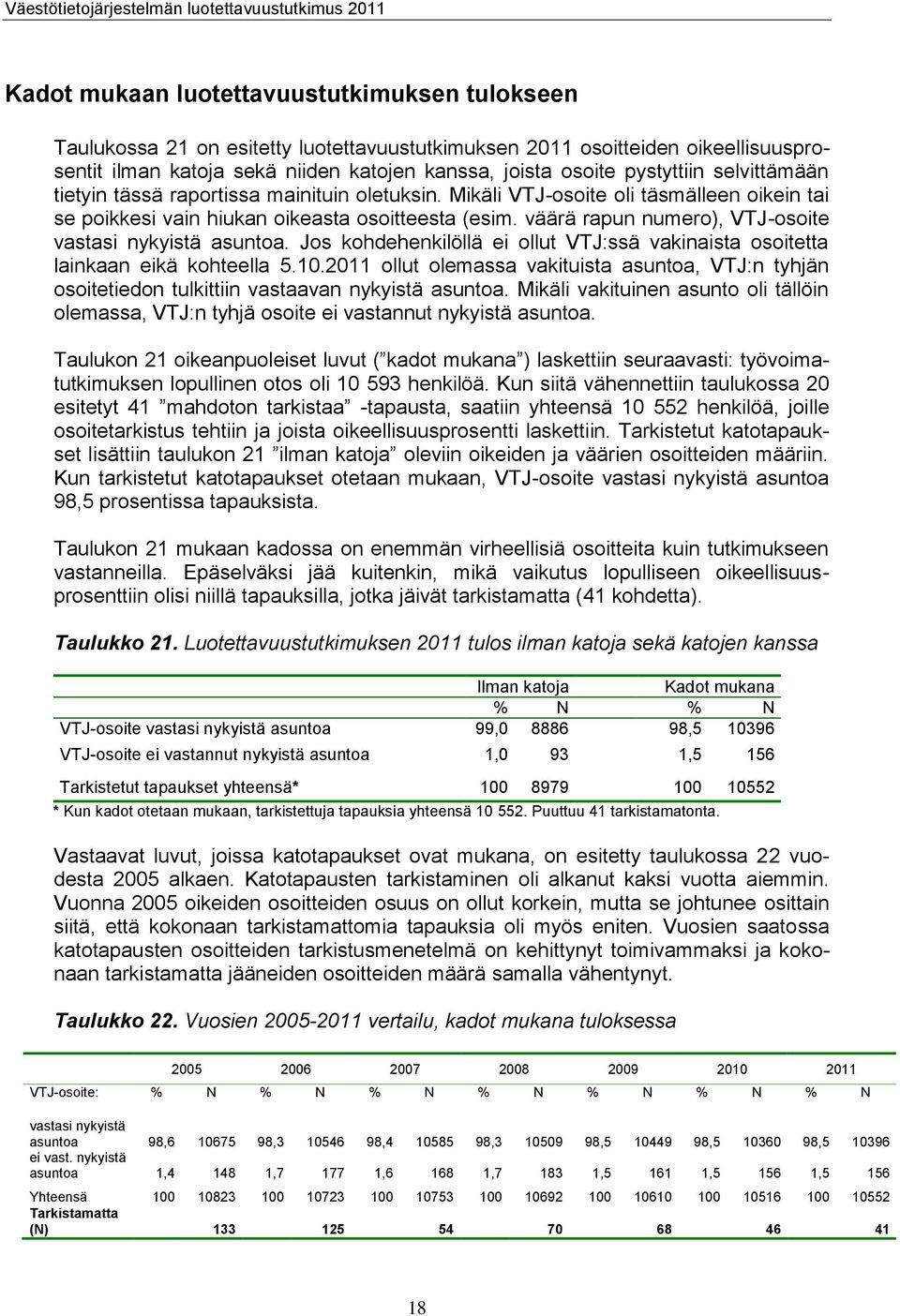 väärä rapun numero), VTJ-osoite vastasi nykyistä asuntoa. Jos kohdehenkilöllä ei ollut VTJ:ssä vakinaista osoitetta lainkaan eikä kohteella 5.10.