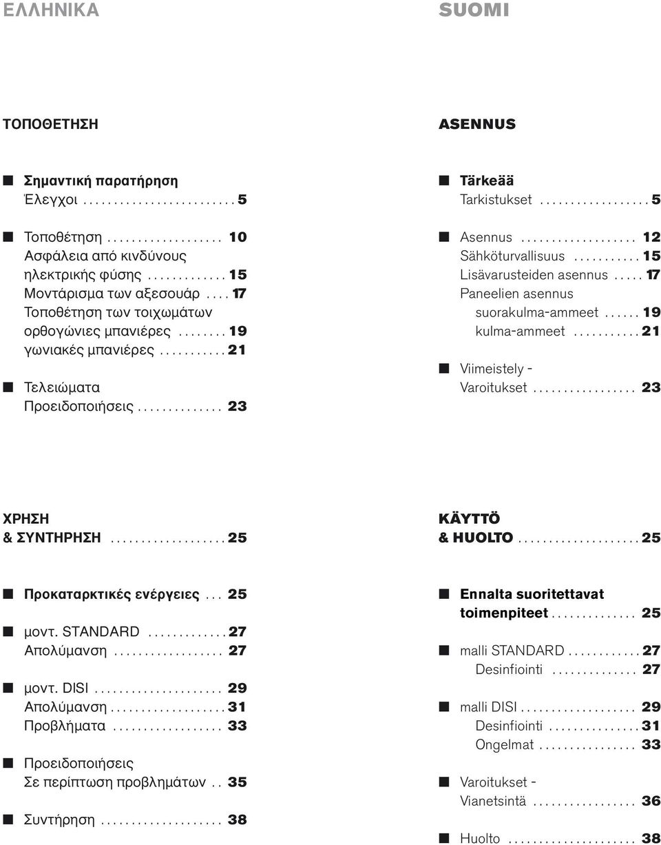 .......... 5 Lisävarusteiden asennus..... 7 Paneelien asennus suorakulma-ammeet...... 9 kulma-ammeet........... Viimeistely - Varoitukset................. XPH H & YNTHPH H................... 5 KÄYTTÖ & HUOLTO.