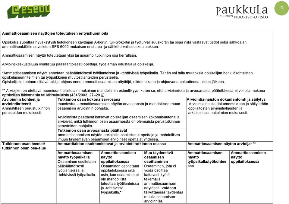 Arviointikeskusteluun osallistuu pääsääntöisesti opettaja, työelämän edustaja ja opiskelija. * näytöt annetaan pääsääntöisesti työtilanteissa ja -tehtävissä työpaikalla.