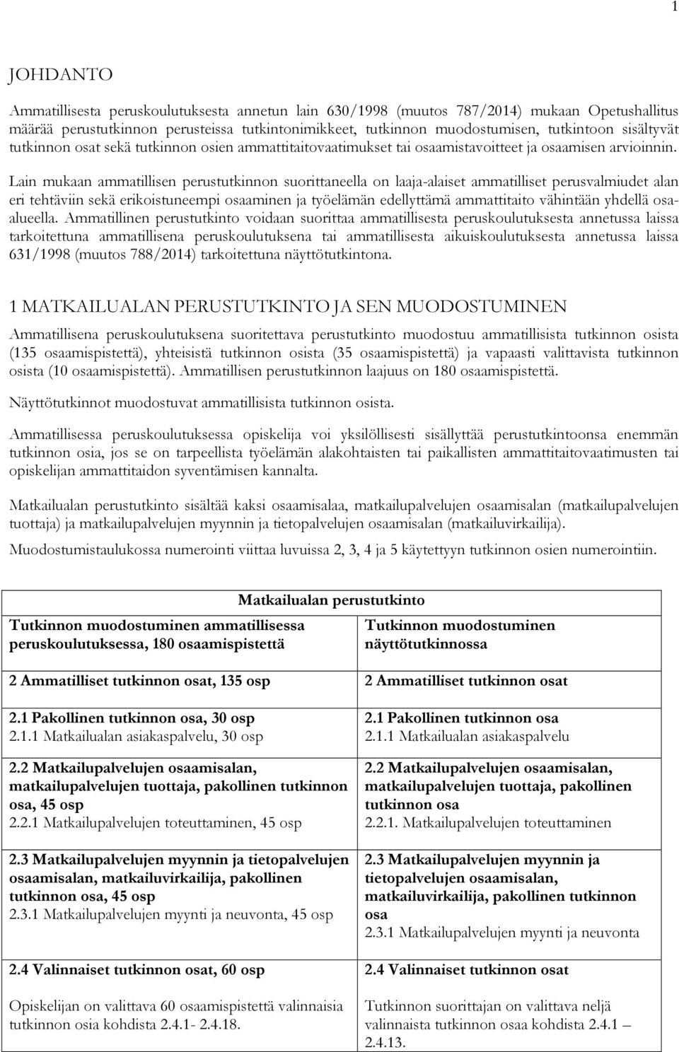 Lain mukaan ammatillisen perustutkinnon suorittaneella on laaja-alaiset ammatilliset perusvalmiudet alan eri tehtäviin sekä erikoistuneempi osaaminen ja työelämän edellyttämä ammattitaito vähintään