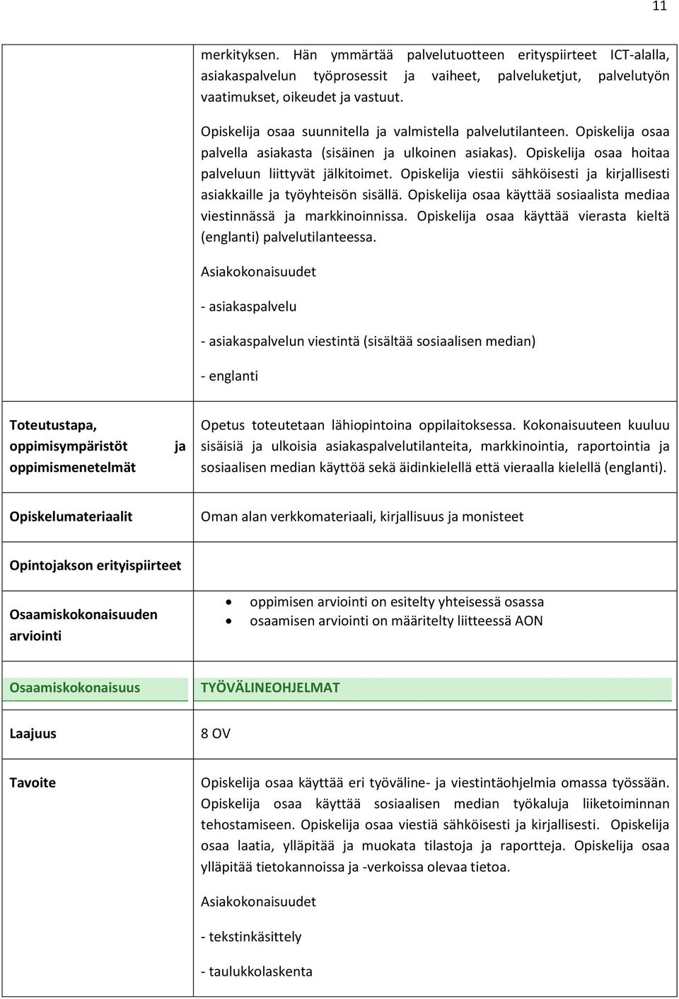 Opiskeli viestii sähköisesti kirllisesti asiakkaille työyhteisön sisällä. Opiskeli osaa käyttää sosiaalista mediaa viestinnässä markkinoinnissa.