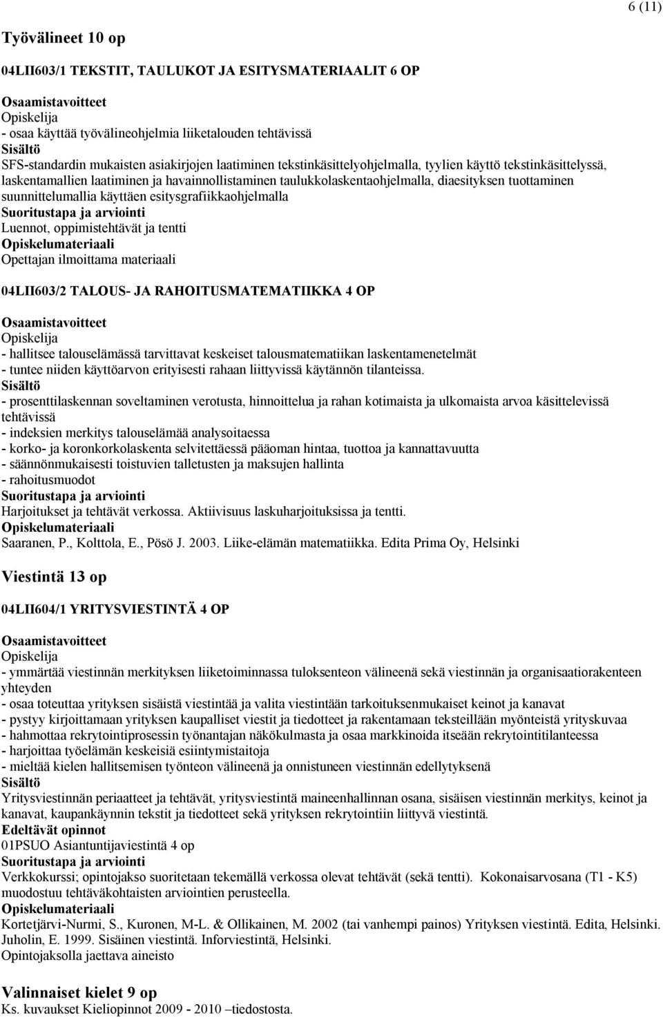 esitysgrafiikkaohjelmalla Luennot, oppimistehtävät ja tentti Opettajan ilmoittama materiaali 04LII603/2 TALOUS- JA RAHOITUSMATEMATIIKKA 4 OP - hallitsee talouselämässä tarvittavat keskeiset