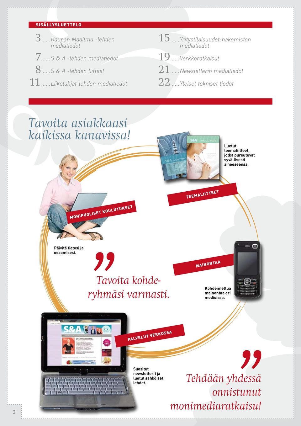 .. Kaupan Maailma -lehden mediatiedot 7... S & A -lehden mediatiedot 8... S & A -lehden liitteet 11... Liikelahjat-lehden mediatiedot 15... Yritystilaisuudet-hakemiston mediatiedot 19.