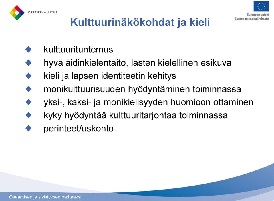 monikulttuurisuuden hyödyntäminen toiminnassa yksi-, kaksi- ja