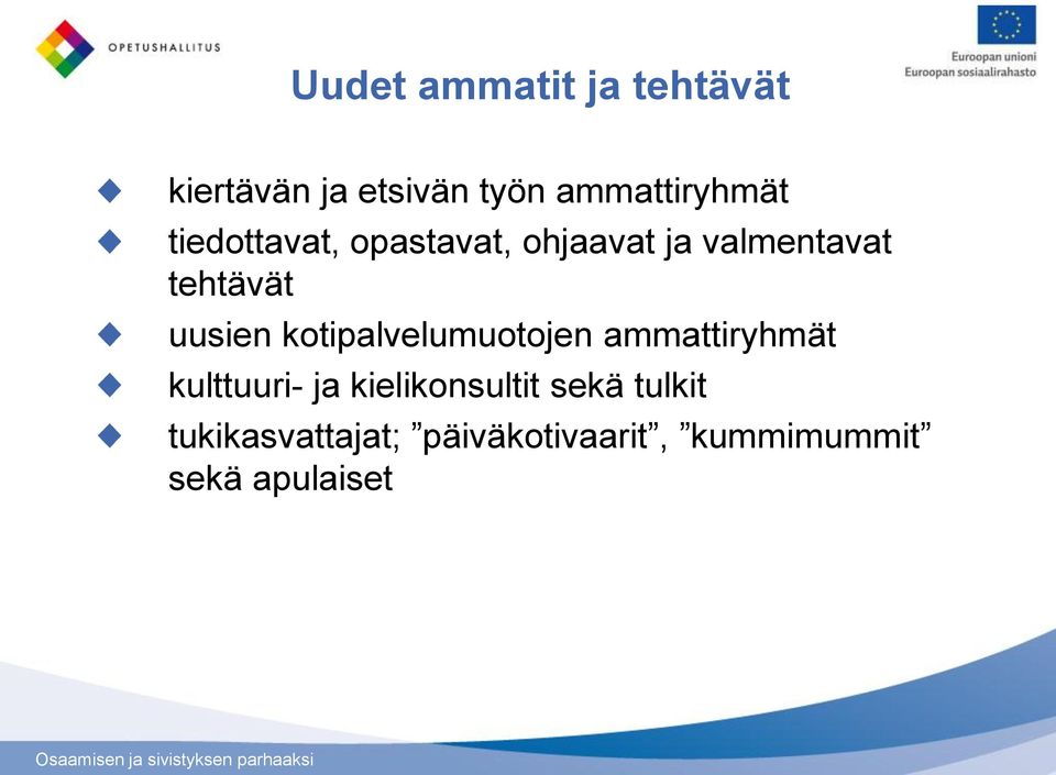 kotipalvelumuotojen ammattiryhmät kulttuuri- ja kielikonsultit