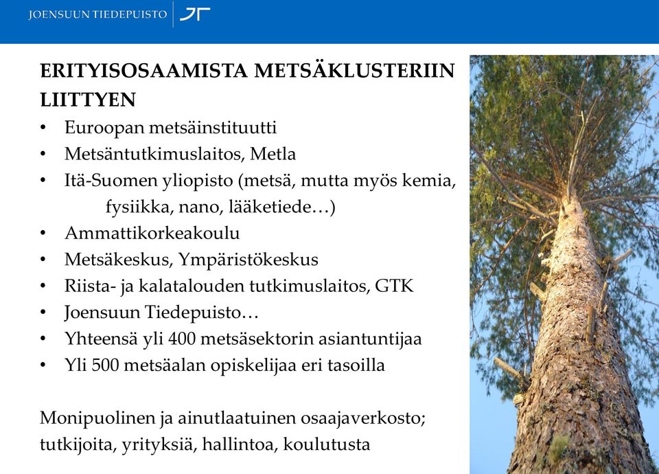 Riista- ja kalatalouden tutkimuslaitos, GTK Joensuun Tiedepuisto Yhteensä yli 400 metsäsektorin asiantuntijaa Yli
