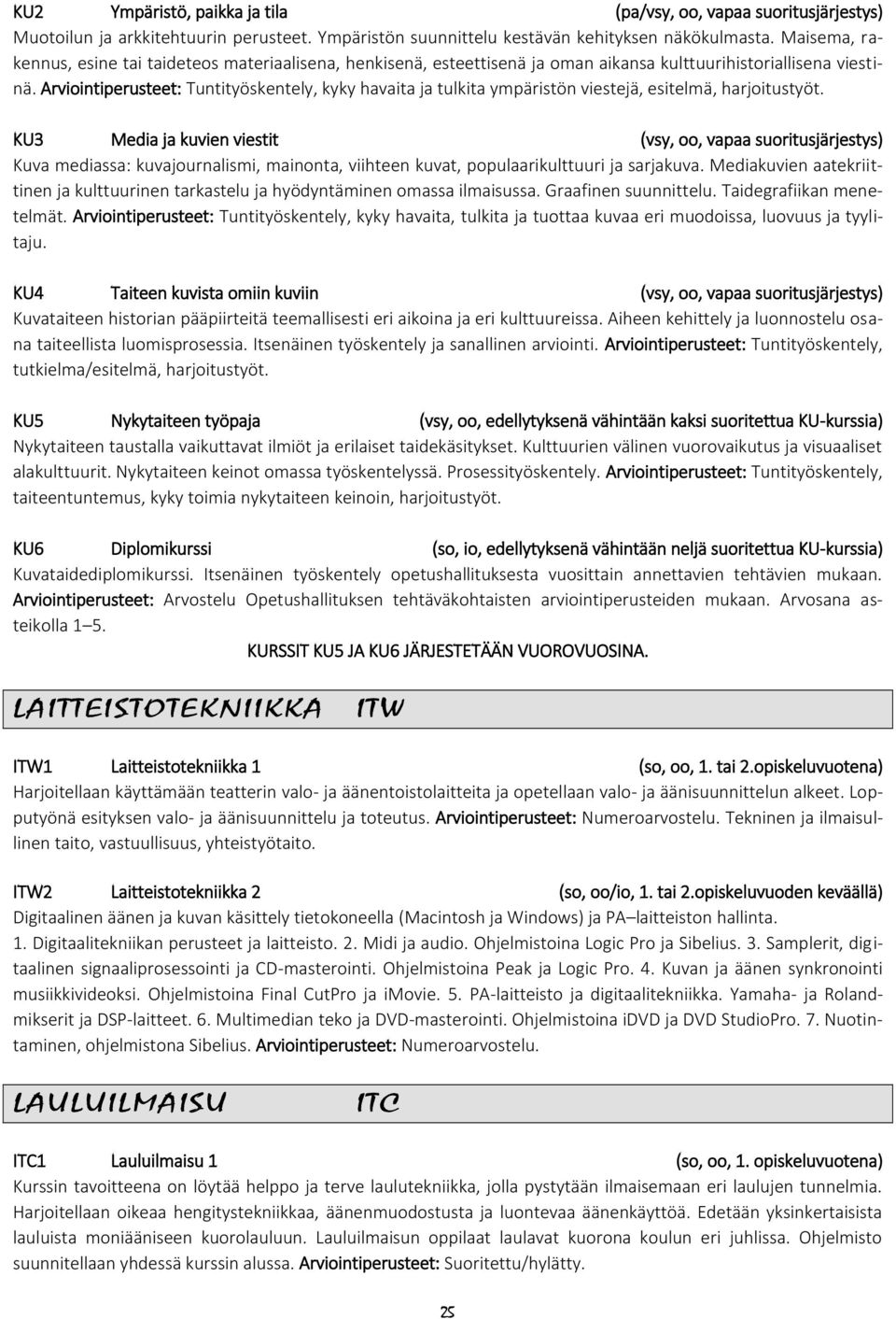 Arviointiperusteet: Tuntityöskentely, kyky havaita ja tulkita ympäristön viestejä, esitelmä, harjoitustyöt.