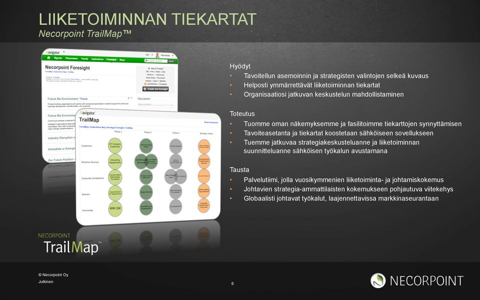 koostetaan sähköiseen sovellukseen Tuemme jatkuvaa strategiakeskusteluanne ja liiketoiminnan suunnitteluanne sähköisen työkalun avustamana Tausta Palvelutiimi, jolla