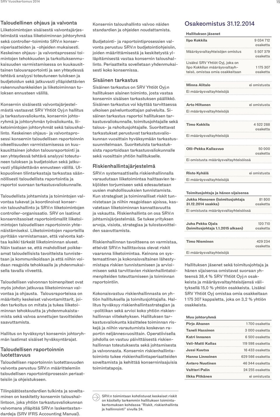 Keskeinen ohjaus- ja valvontaprosessi toimintojen tehokkuuden ja tarkoituksenmukaisuuden varmistamisessa on kuukausittainen talousraportointi ja sen yhteydessä tehtävä analyysi toteutuneen tuloksen