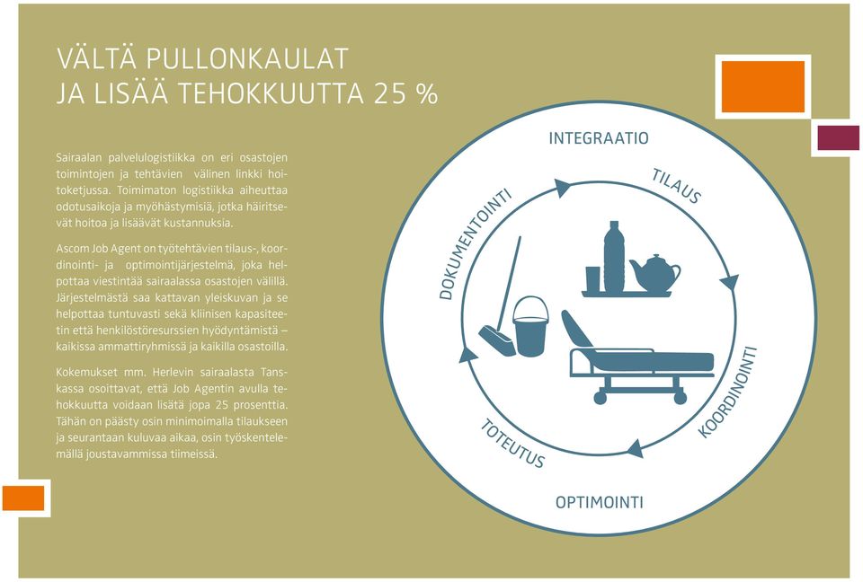 Ascom Job Agent on työtehtävien tilaus-, koordinointi- ja optimointijärjestelmä, joka helpottaa viestintää sairaalassa osastojen välillä.