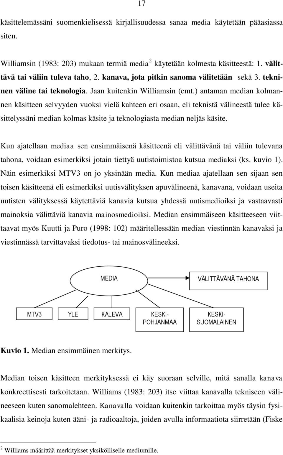 ) antaman median kolmannen käsitteen selvyyden vuoksi vielä kahteen eri osaan, eli teknistä välineestä tulee käsittelyssäni median kolmas käsite ja teknologiasta median neljäs käsite.