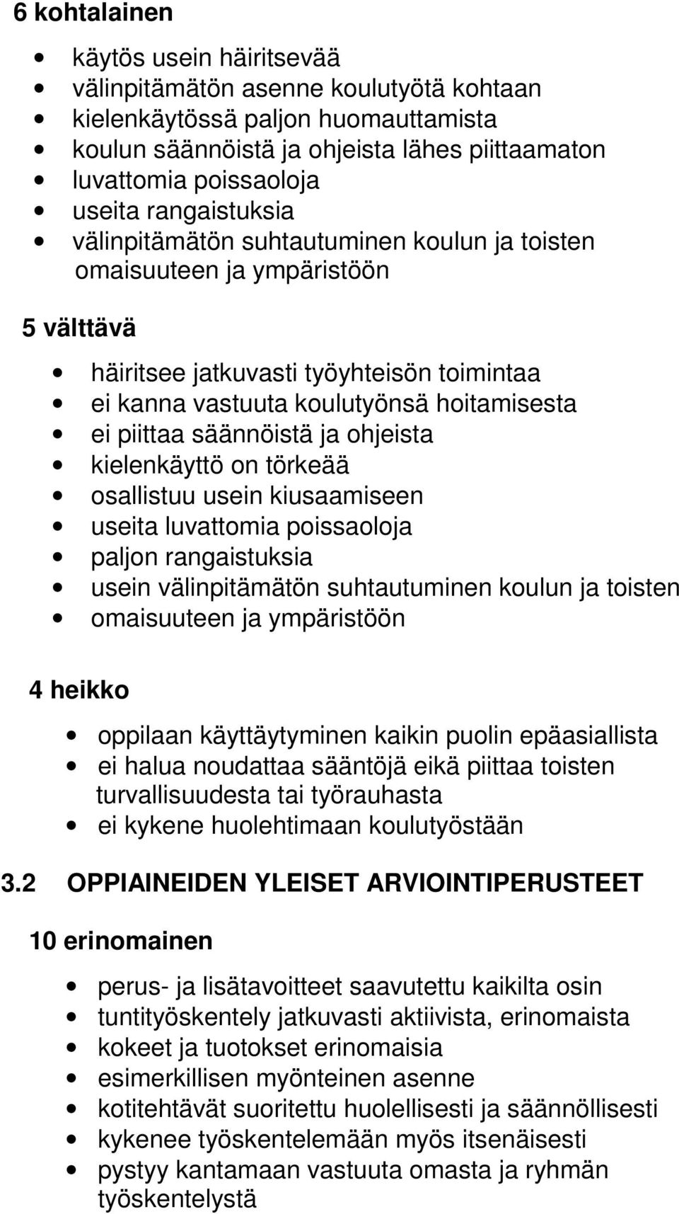 säännöistä ja ohjeista kielenkäyttö on törkeää osallistuu usein kiusaamiseen useita luvattomia poissaoloja paljon rangaistuksia usein välinpitämätön suhtautuminen koulun ja toisten omaisuuteen ja