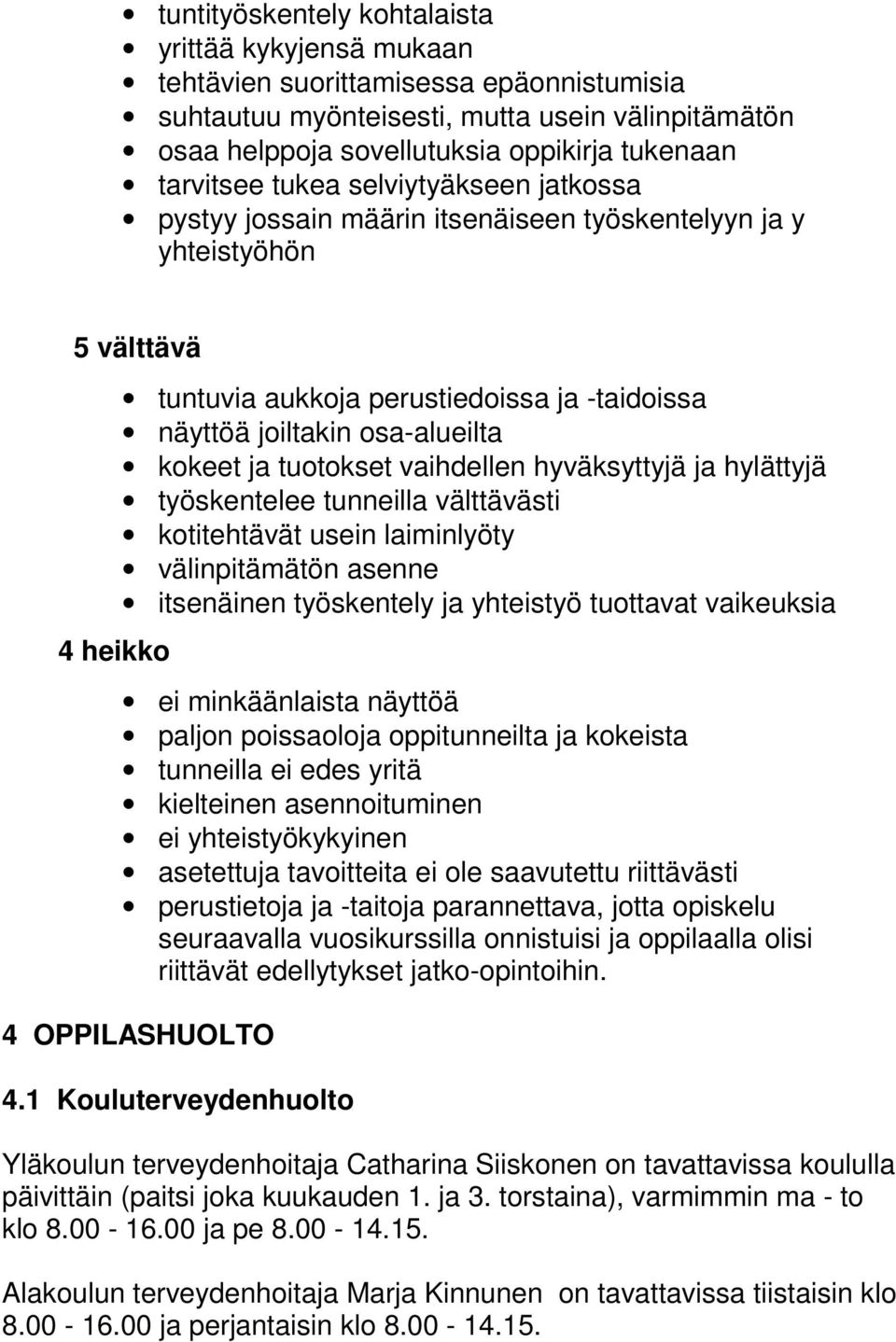 osa-alueilta kokeet ja tuotokset vaihdellen hyväksyttyjä ja hylättyjä työskentelee tunneilla välttävästi kotitehtävät usein laiminlyöty välinpitämätön asenne itsenäinen työskentely ja yhteistyö