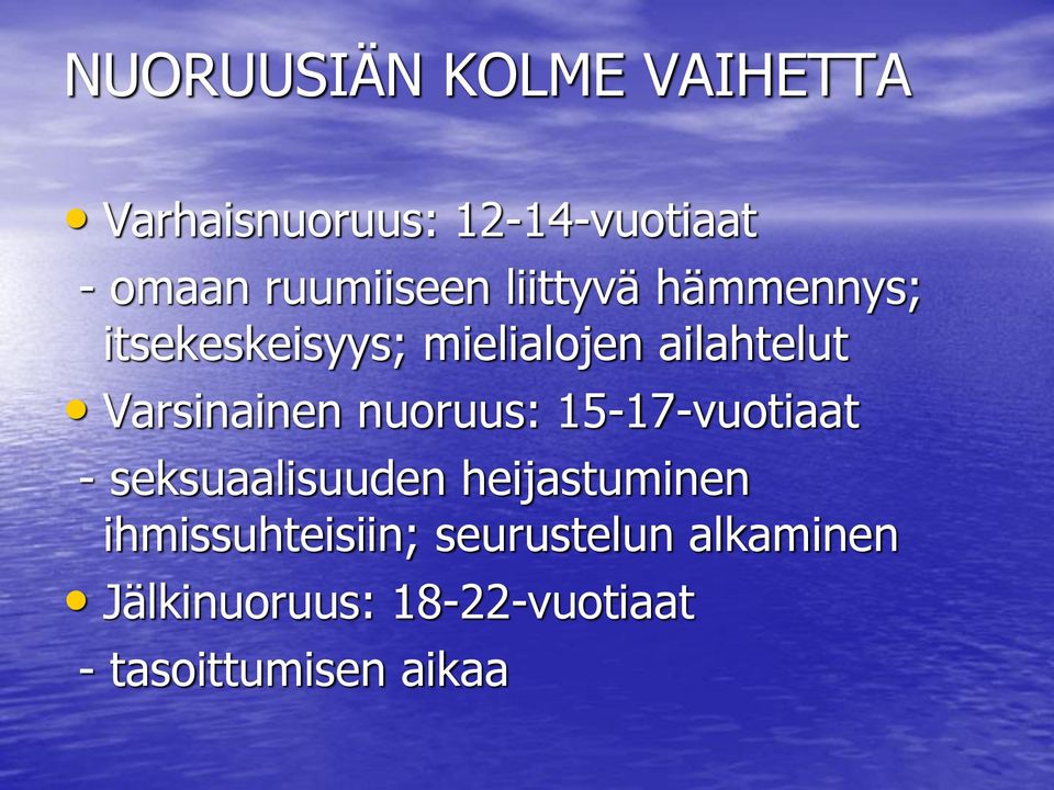 Varsinainen nuoruus: 15-17-vuotiaat - seksuaalisuuden heijastuminen