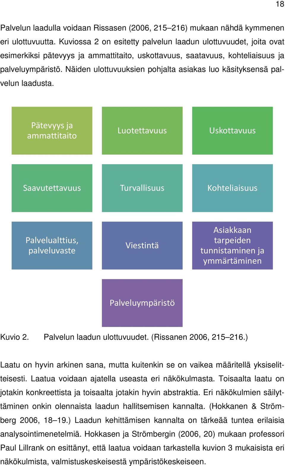 Näiden ulottuvuuksien pohjalta asiakas luo käsityksensä palvelun laadusta.