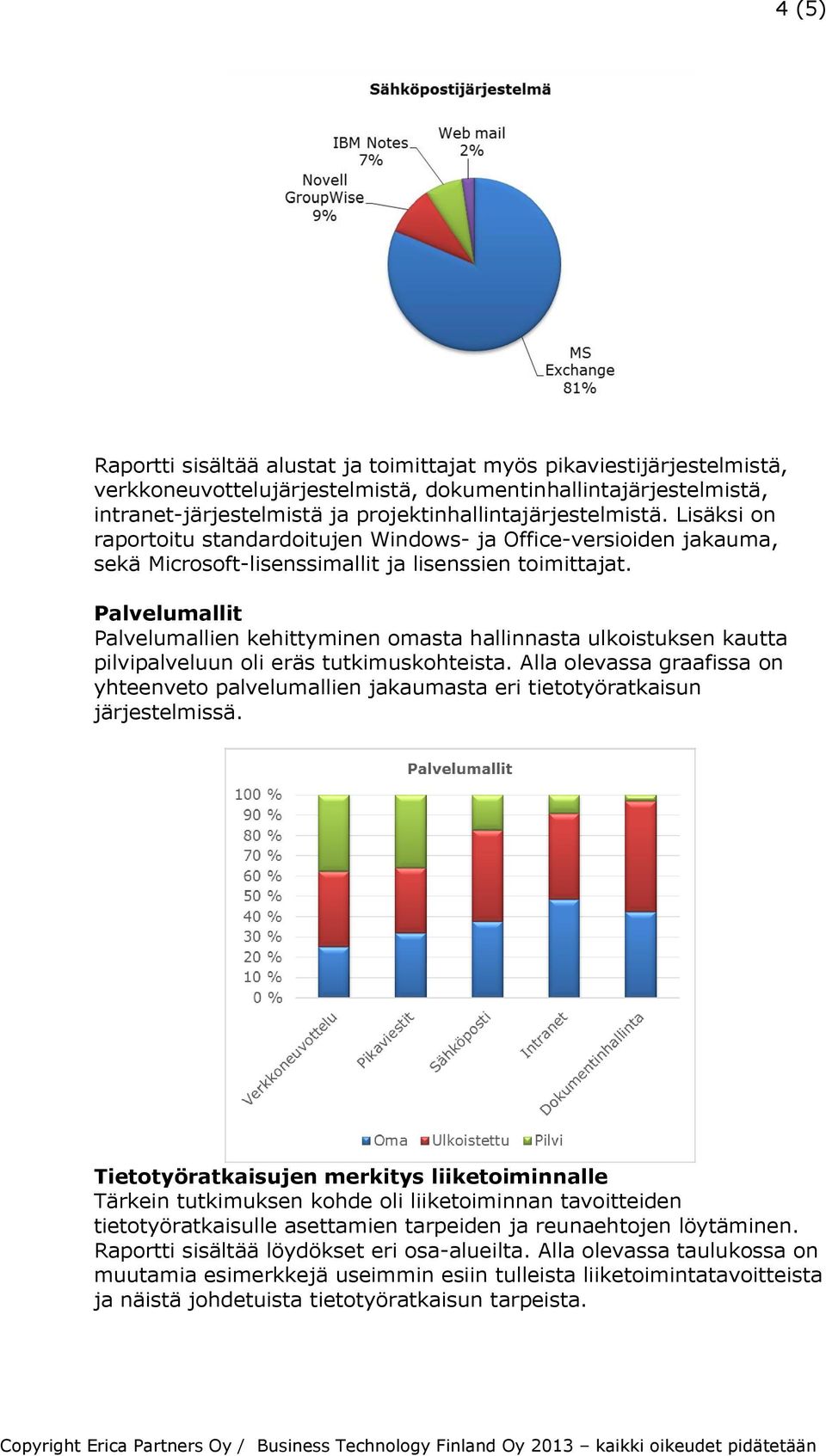 Palvelumallit Palvelumallien kehittyminen omasta hallinnasta ulkoistuksen kautta pilvipalveluun oli eräs tutkimuskohteista.