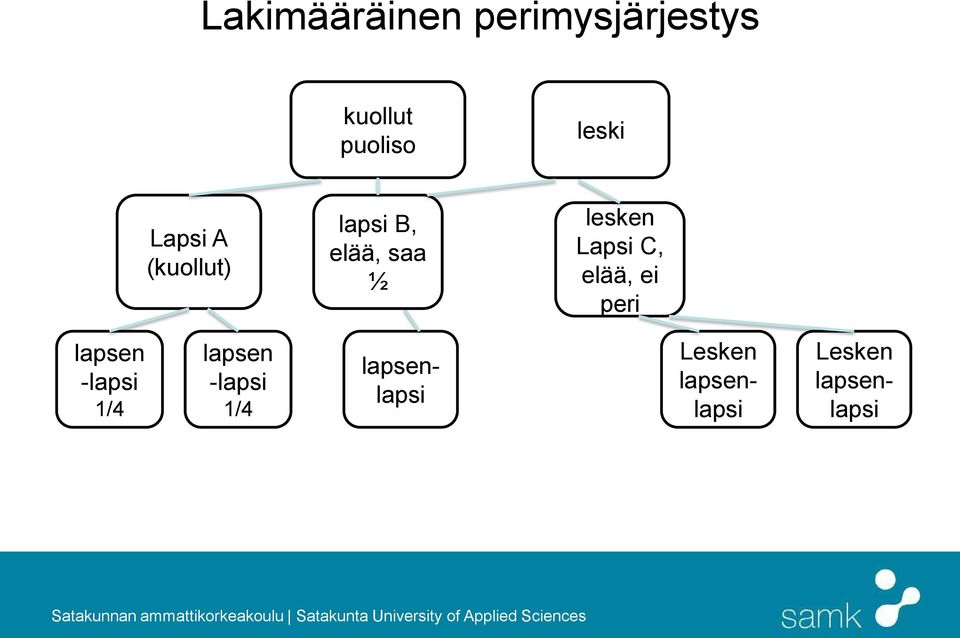 Lapsi C, elää, ei peri lapsen -lapsi 1/4 lapsen