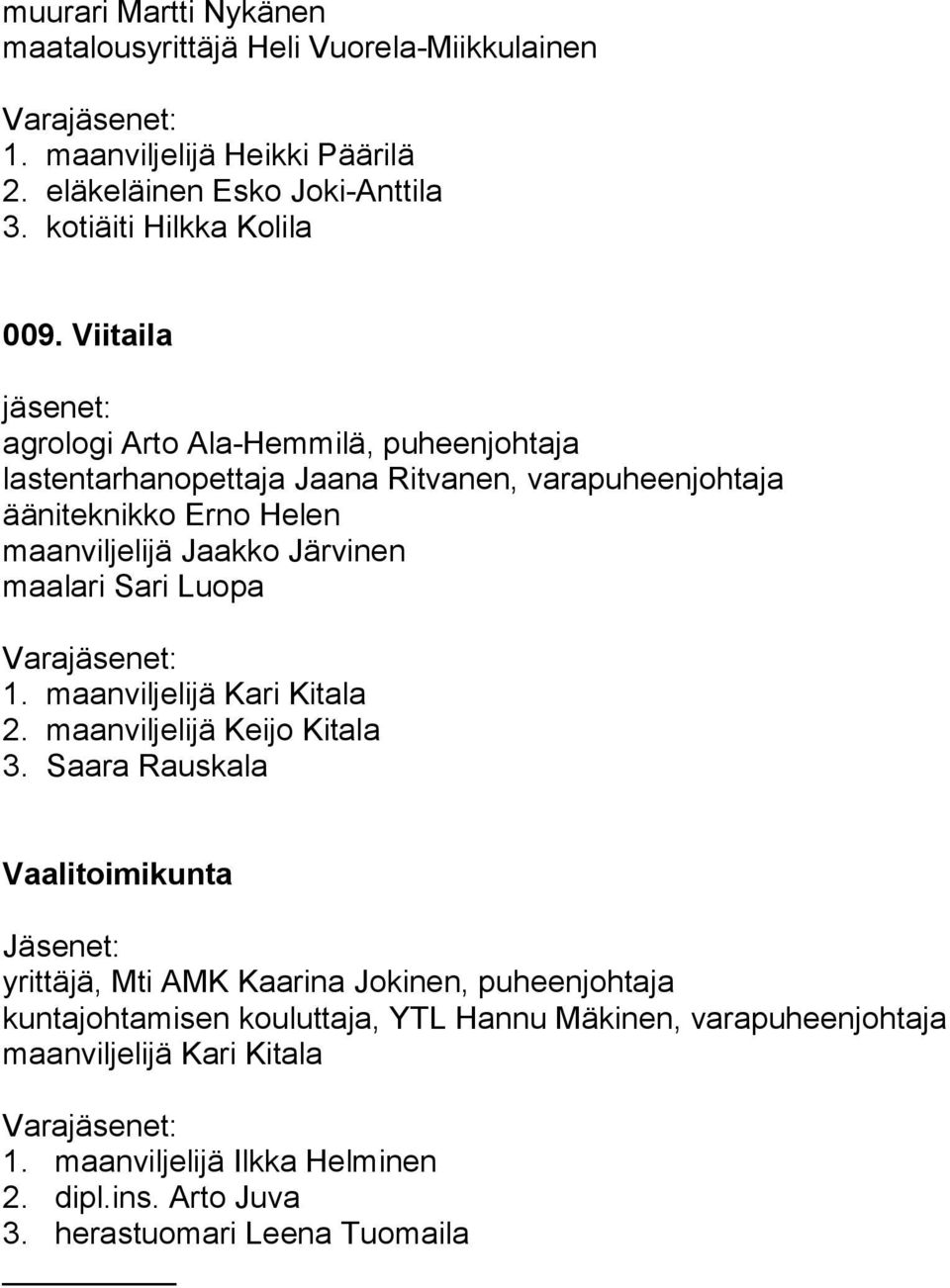 Järvinen maalari Sari Luopa 1. maanviljelijä Kari Kitala 2. maanviljelijä Keijo Kitala 3.