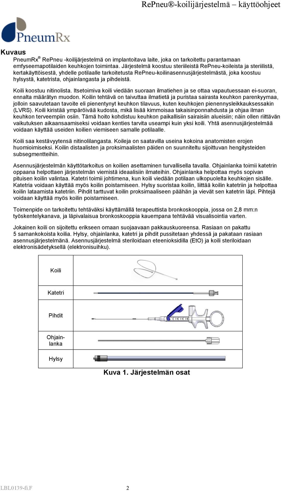 ohjainlangasta ja pihdeistä. Koili koostuu nitinolista. Itsetoimiva koili viedään suoraan ilmatiehen ja se ottaa vapautuessaan ei-suoran, ennalta määrätyn muodon.