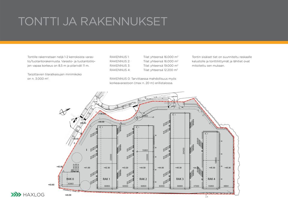 RAKENNUS 1: Tilat yhteensä 16.000 m 2 RAKENNUS 2: Tilat yhteensä 16.000 m 2 RAKENNUS 3: Tilat yhteensä 19.000 m 2 RAKENNUS 4: Tilat yhteensä 12.