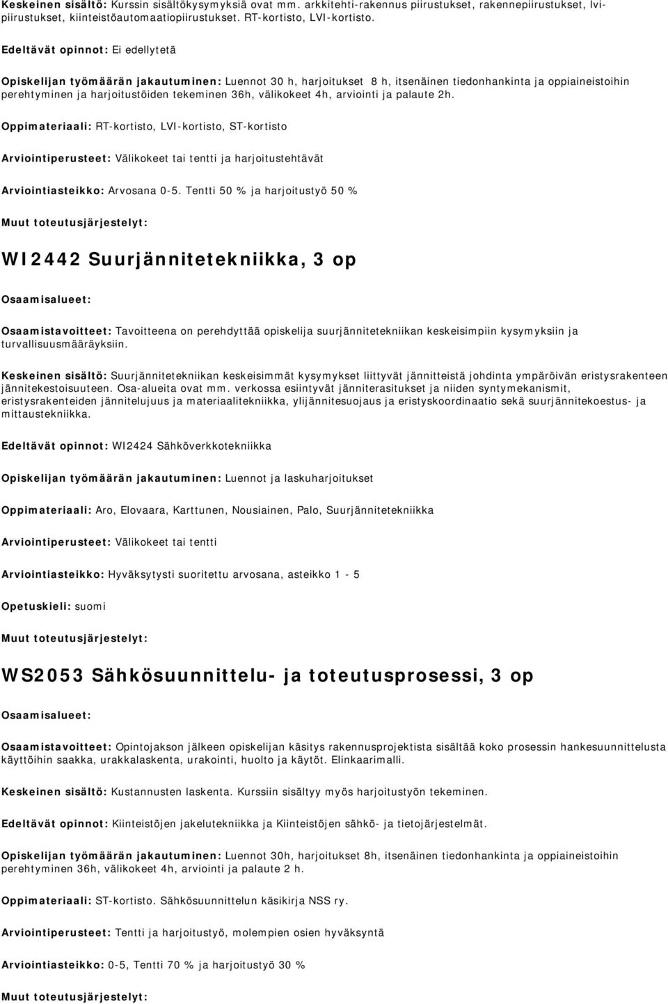 välikokeet 4h, arviointi ja palaute 2h. Oppimateriaali: RT-kortisto, LVI-kortisto, ST-kortisto Arviointiperusteet: Välikokeet tai tentti ja harjoitustehtävät Arviointiasteikko: Arvosana 0-5.