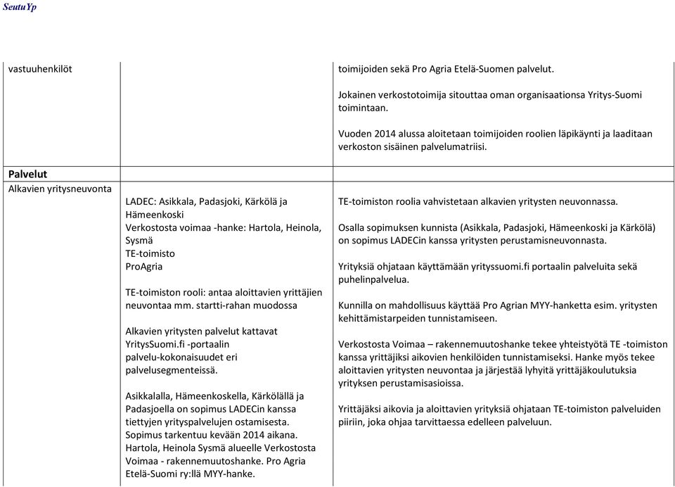 yrittäjien neuvontaa mm. startti-rahan muodossa Alkavien yritysten palvelut kattavat YritysSuomi.fi -portaalin palvelu-kokonaisuudet eri palvelusegmenteissä.