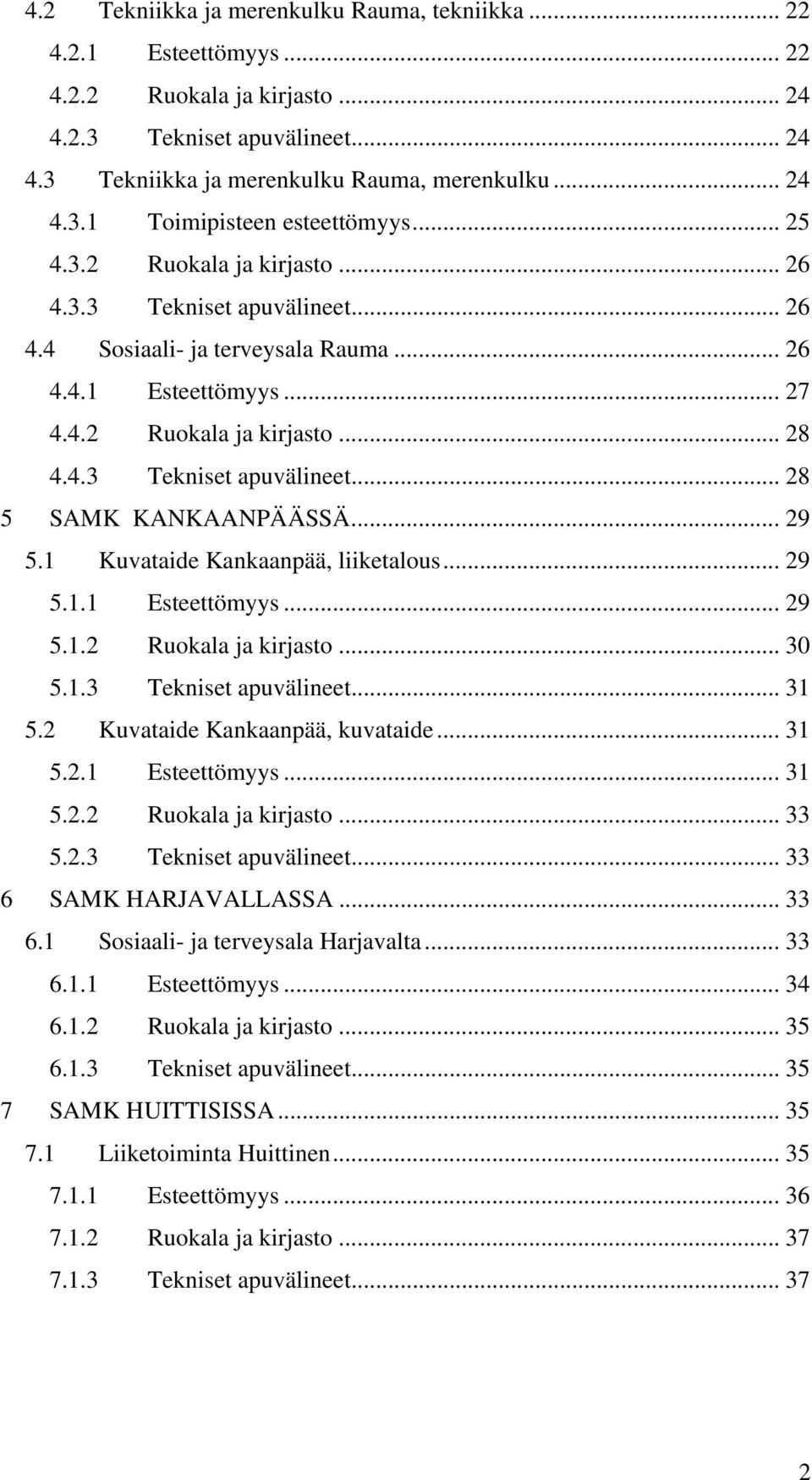 .. 29 5.1 Kuvataide Kankaanpää, liiketalous... 29 5.1.1 Esteettömyys... 29 5.1.2 Ruokala ja kirjasto... 30 5.1.3 Tekniset apuvälineet... 31 5.2 Kuvataide Kankaanpää, kuvataide... 31 5.2.1 Esteettömyys... 31 5.2.2 Ruokala ja kirjasto... 33 5.