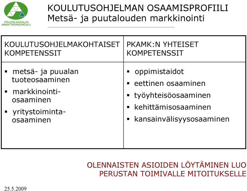 PKAMK:N YHTEISET KOMPETENSSIT oppimistaidot eettinen osaaminen työyhteisöosaaminen