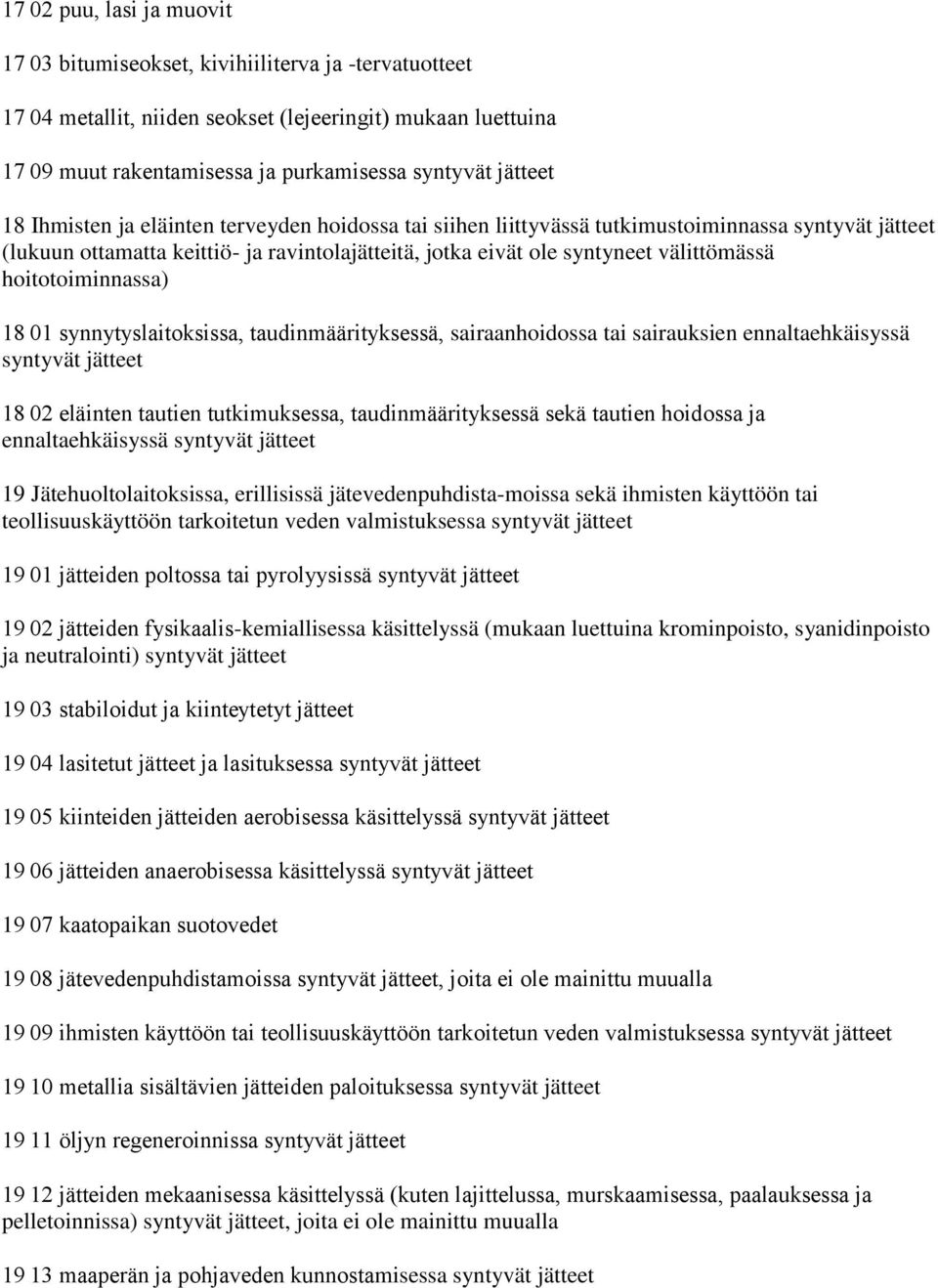 synnytyslaitoksissa, taudinmäärityksessä, sairaanhoidossa tai sairauksien ennaltaehkäisyssä 18 02 eläinten tautien tutkimuksessa, taudinmäärityksessä sekä tautien hoidossa ja ennaltaehkäisyssä 19