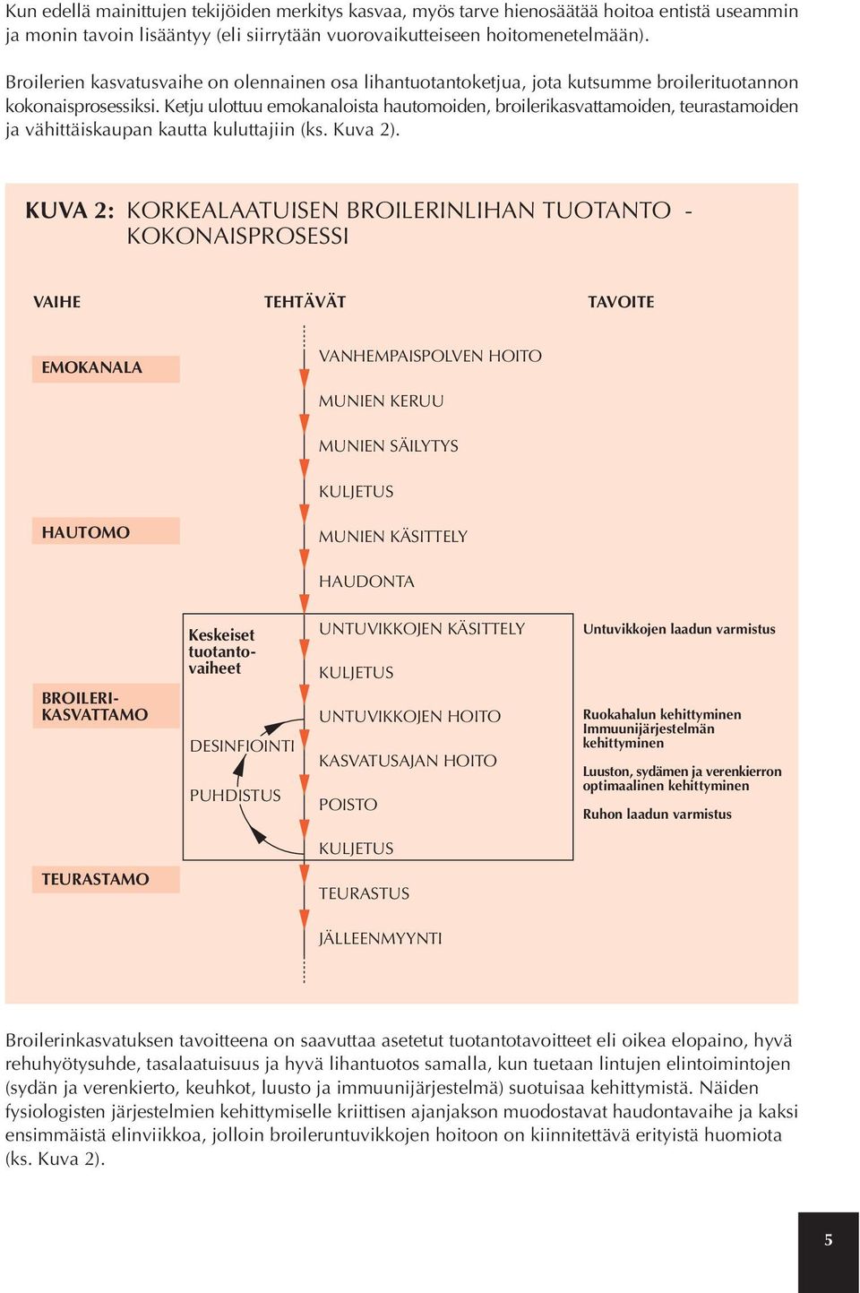 Ketju ulottuu emokanaloista hautomoiden, broilerikasvattamoiden, teurastamoiden ja vähittäiskaupan kautta kuluttajiin (ks. Kuva 2).