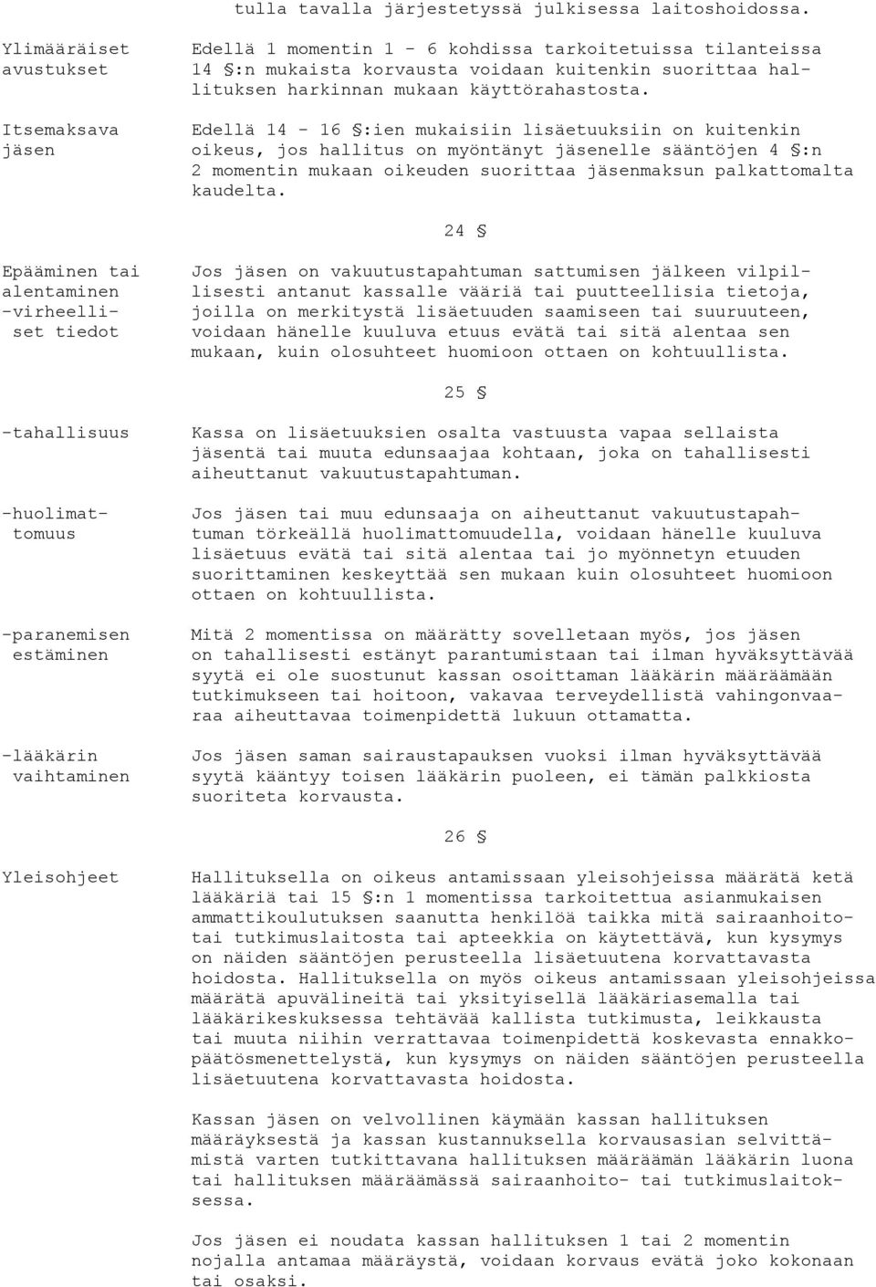 Edellä 14-16 :ien mukaisiin lisäetuuksiin on kuitenkin oikeus, jos hallitus on myöntänyt jäsenelle sääntöjen 4 :n 2 momentin mukaan oikeuden suorittaa jäsenmaksun palkattomalta kaudelta.