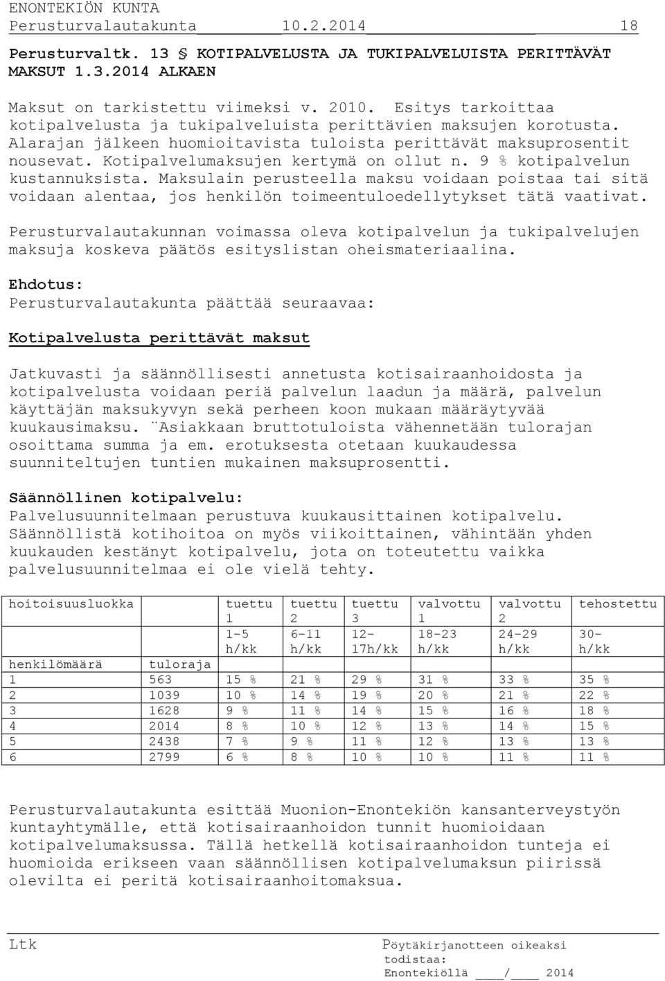 9 % kotipalvelun kustannuksista. Maksulain perusteella maksu voidaan poistaa tai sitä voidaan alentaa, jos henkilön toimeentuloedellytykset tätä vaativat.