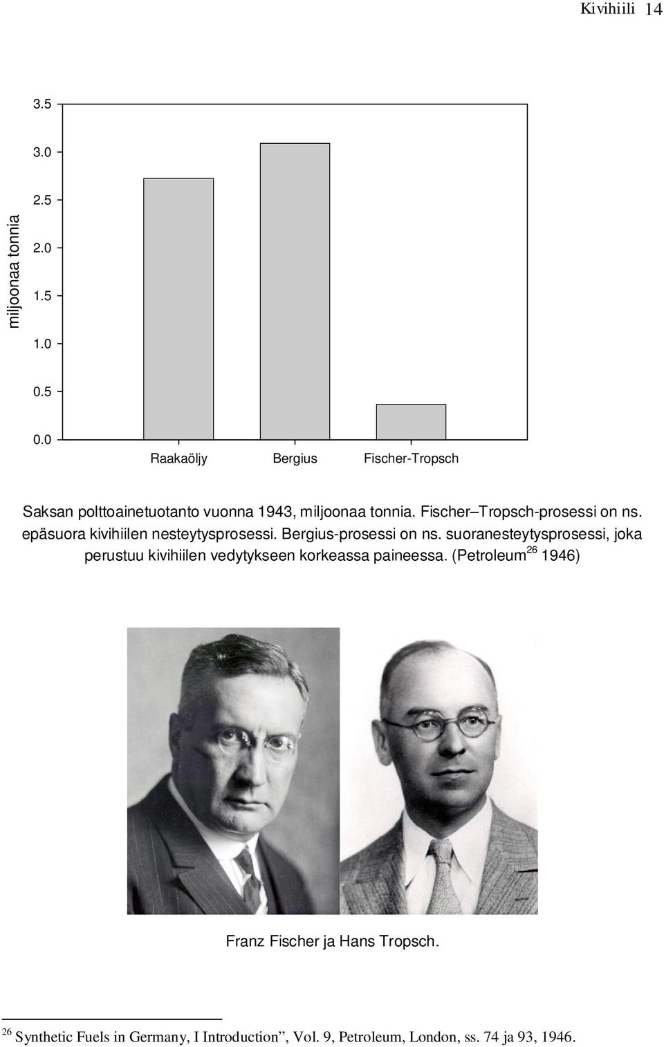 Fischer Tropsch-prosessi on ns. epäsuora kivihiilen nesteytysprosessi. Bergius-prosessi on ns.