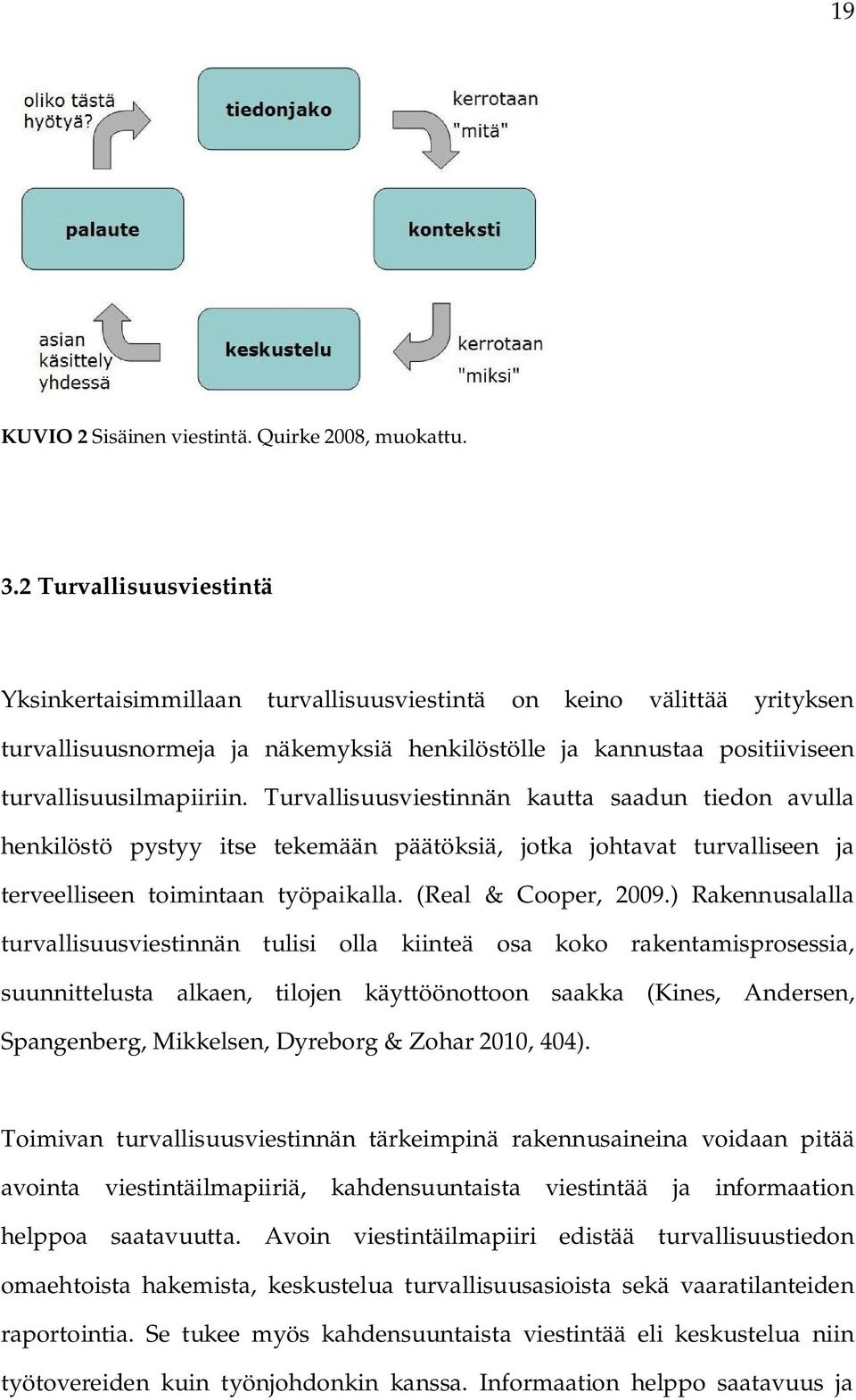 Turvallisuusviestinnän kautta saadun tiedon avulla henkilöstö pystyy itse tekemään päätöksiä, jotka johtavat turvalliseen ja terveelliseen toimintaan työpaikalla. (Real & Cooper, 2009.