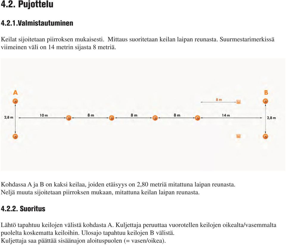 Kohdassa A ja B on kaksi keilaa, joiden etäisyys on 2,8 metriä mitattuna laipan reunasta.