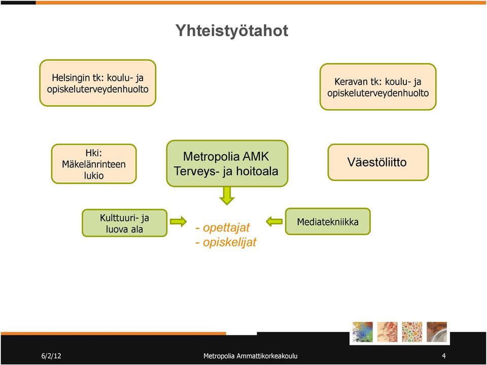 Metropolia AMK Terveys- ja hoitoala Väestöliitto Kulttuuri- ja luova