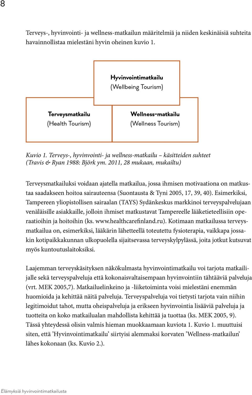 Terveys-, hyvinvointi- ja wellness-matkailu käsitteiden suhteet (Travis & Ryan 1988: Björk ym.