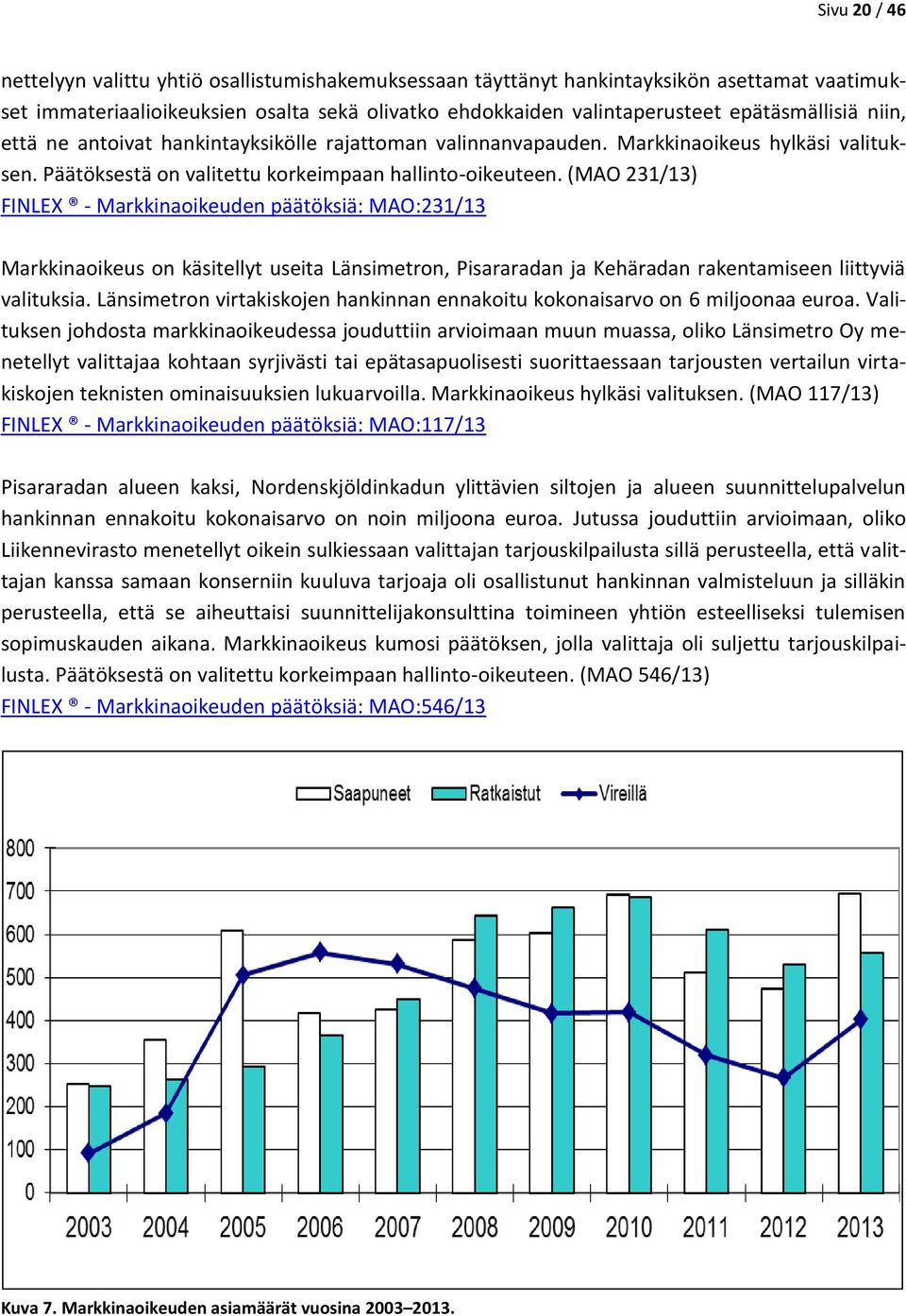 (MAO 231/13) FINLEX - Markkinaoikeuden päätöksiä: MAO:231/13 Markkinaoikeus on käsitellyt useita Länsimetron, Pisararadan ja Kehäradan rakentamiseen liittyviä valituksia.