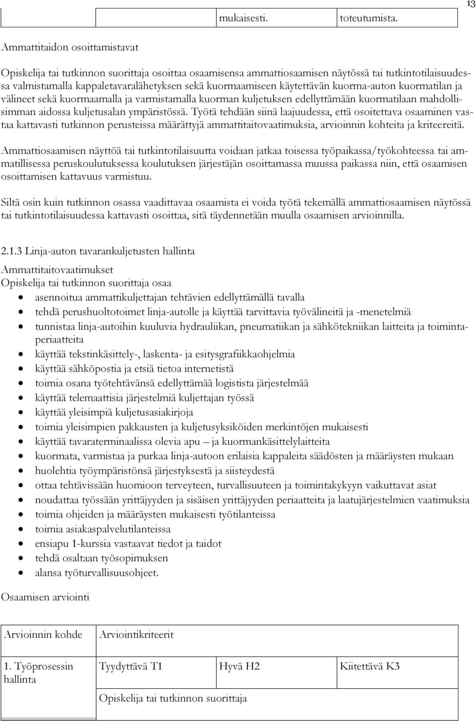 ja välineet sekä kuormaamalla ja varmistamalla kuorman kuljetuksen edellyttämään kuormatilaan mahdollisimman aidossa kuljetusalan ympäristössä.