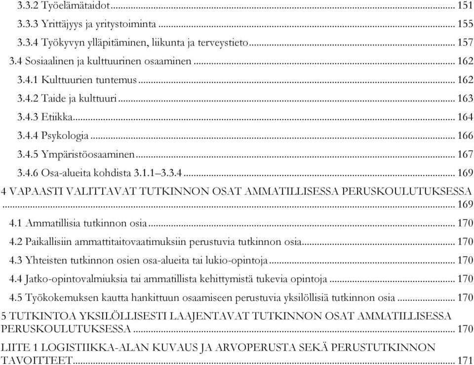 .. 169 4.1 Ammatillisia tutkinnon osia... 170 4.2 Paikallisiin ammattitaitovaatimuksiin perustuvia tutkinnon osia... 170 4.3 Yhteisten tutkinnon osien osa-alueita tai lukio-opintoja... 170 4.4 Jatko-opintovalmiuksia tai ammatillista kehittymistä tukevia opintoja.
